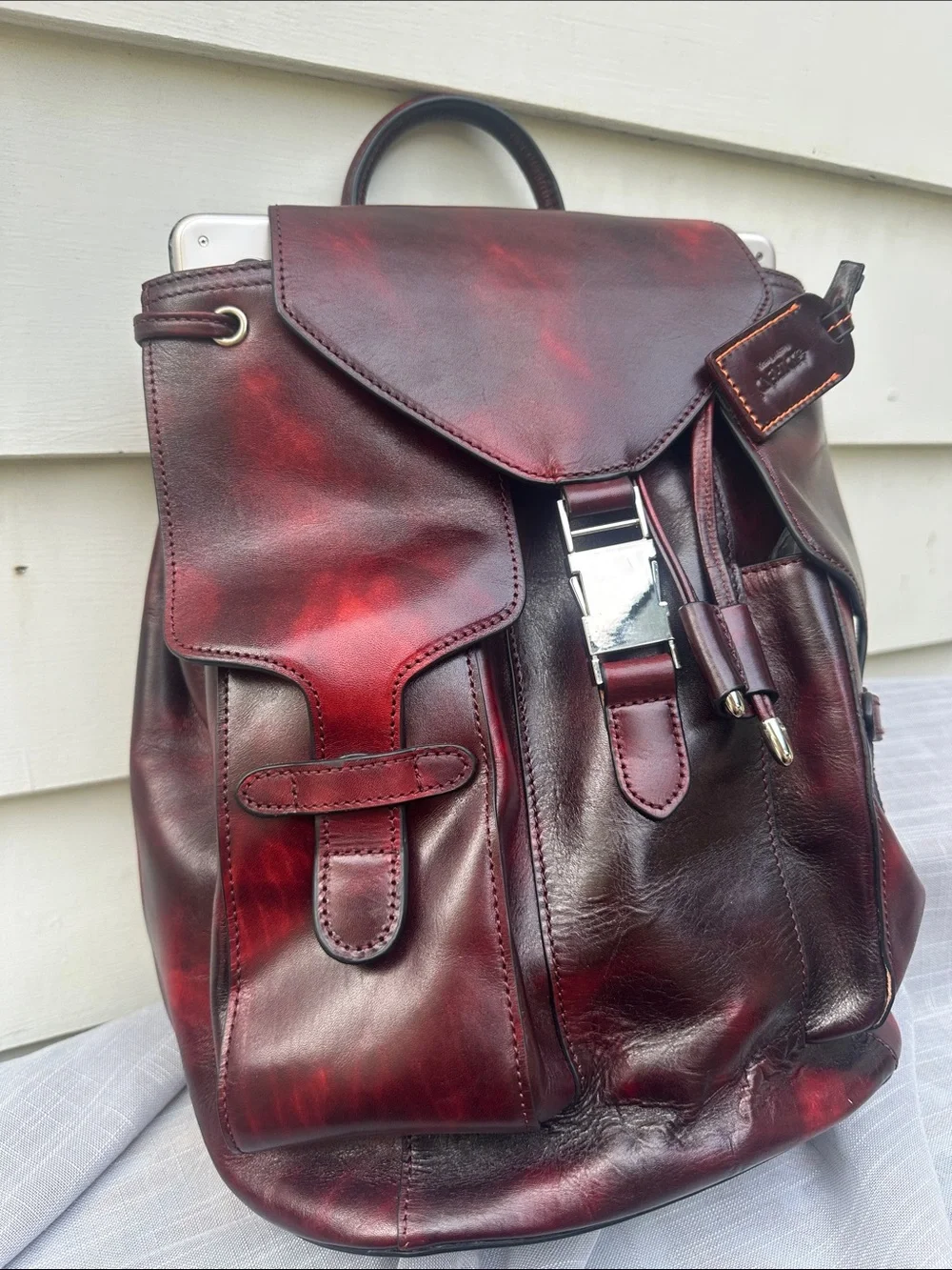 Old Trend Modern Vintage Distressed Burgundy Leather Backpack